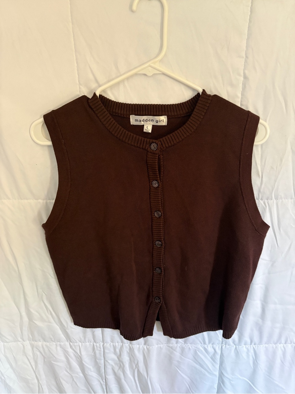 Madden Girl Chocolate Brown Sleeveless Button-Front Knit Vest
